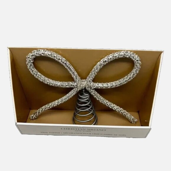 Christian Siriano 12" Silver Rhinestone Bow Ribbon Christmas Tree Topper Glam - Picture 2 of 9